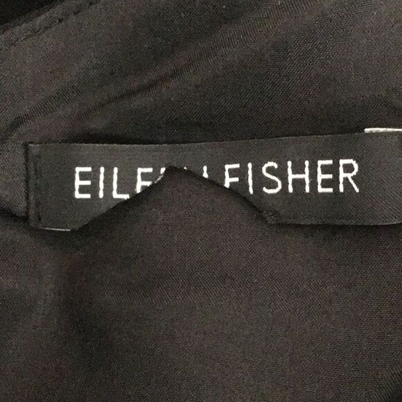 Eileen Fisher Black 100% Silk Georgette Crepe Mesh Strap Sleeveless Sheath Dress - Picture 15 of 16
